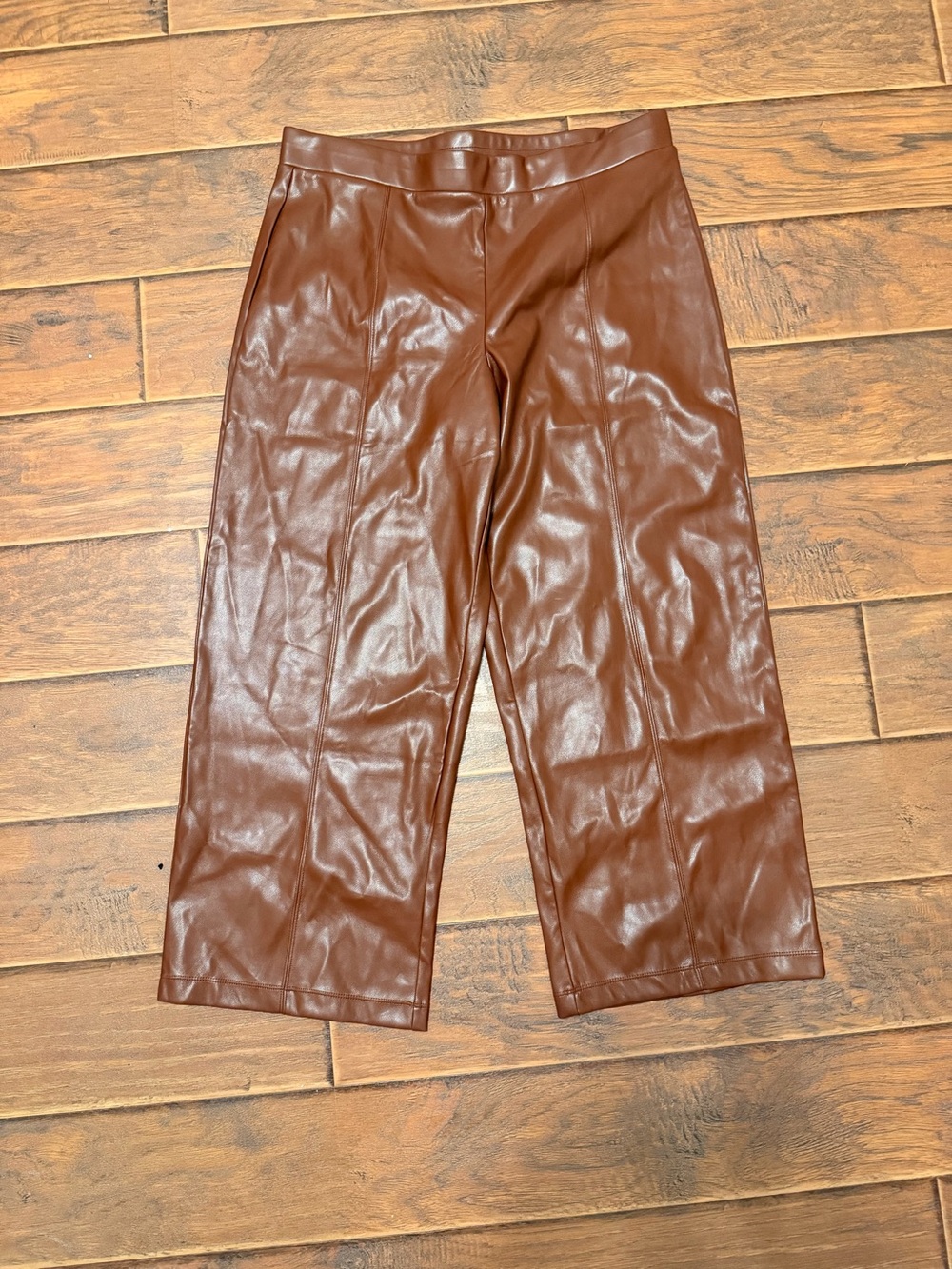 Susan Graver Faux Leather Wide Legged Cropped Pants
